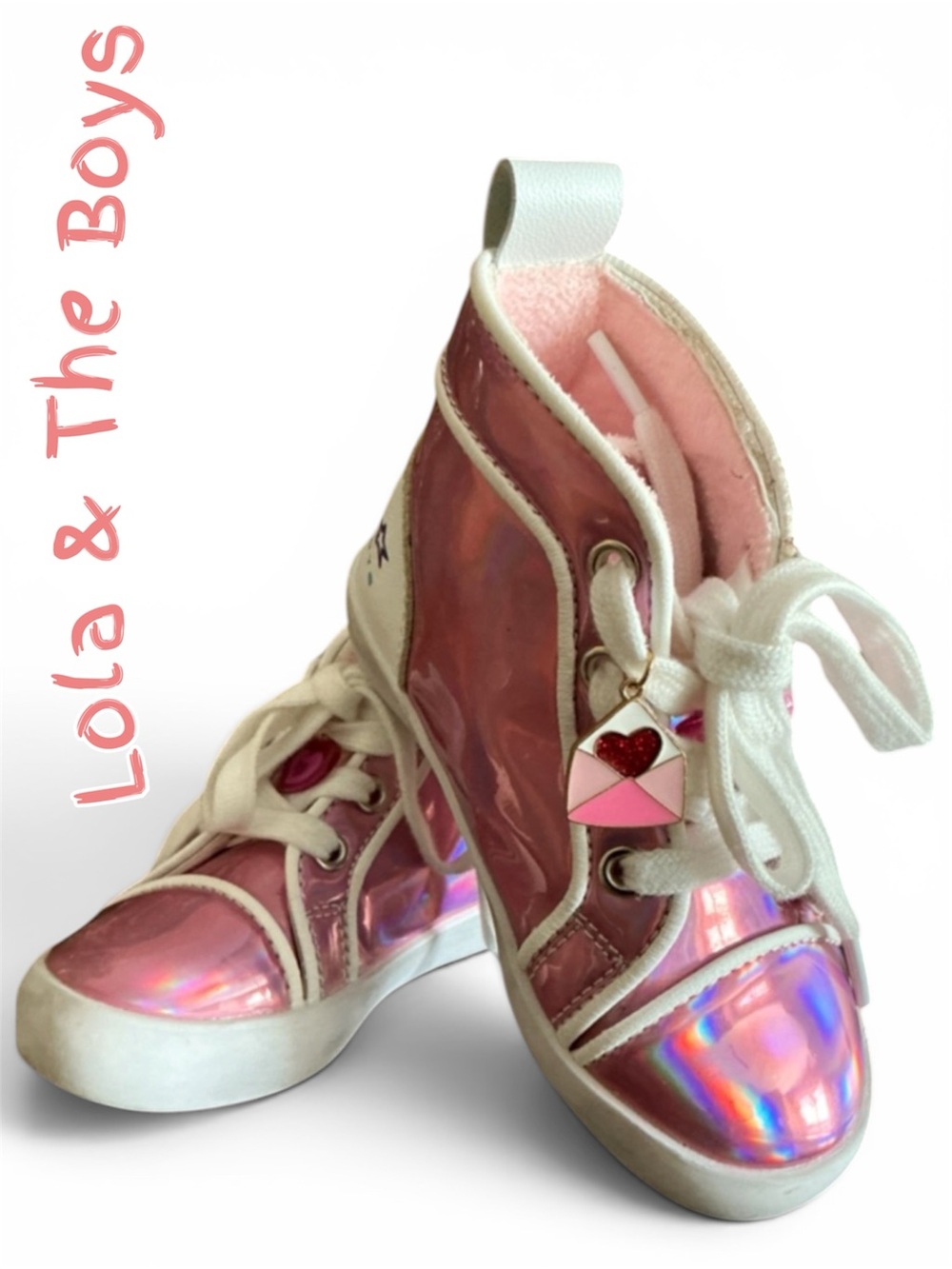 Lola & The Boys - Girls Sz 8T Pink High-Top Sneakers w/ Heart Envelope Charm
